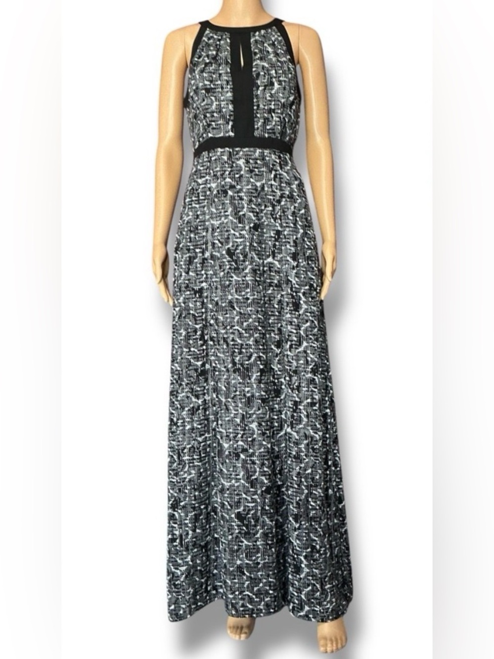 WHBM Sleeveless Black & White Printed Maxi Dress